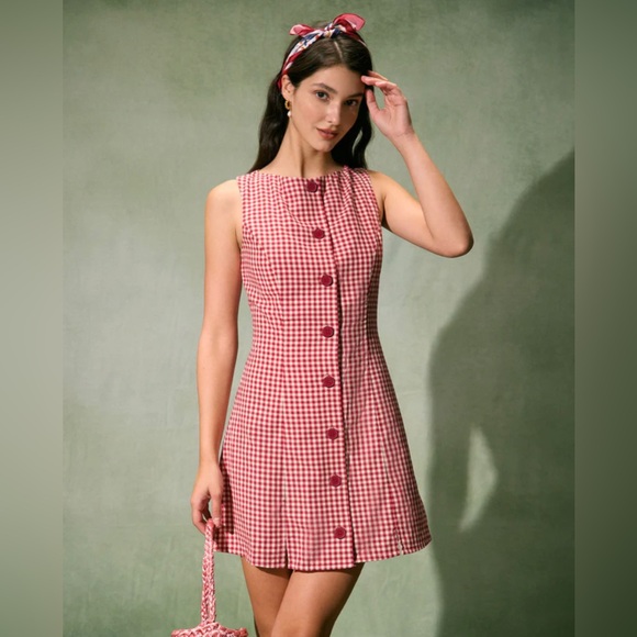 RIHOAS Dresses & Skirts - NWT RIHOAS The Red Boat Neck Plaid Mini Dress